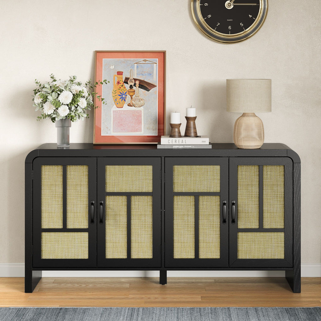 Black Bohemian Sideboard with Woven Door Fronts
