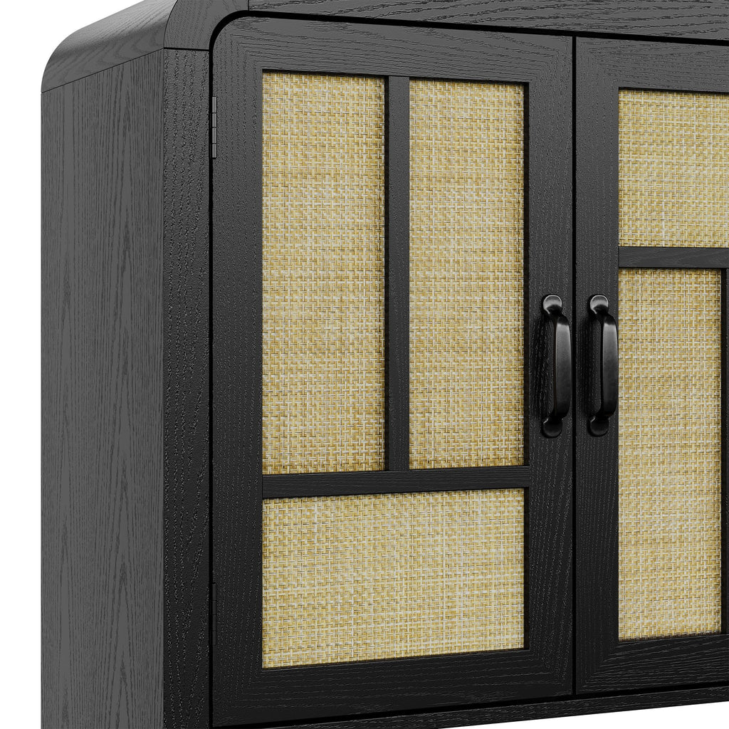 Black Bohemian Sideboard with Woven Door Fronts