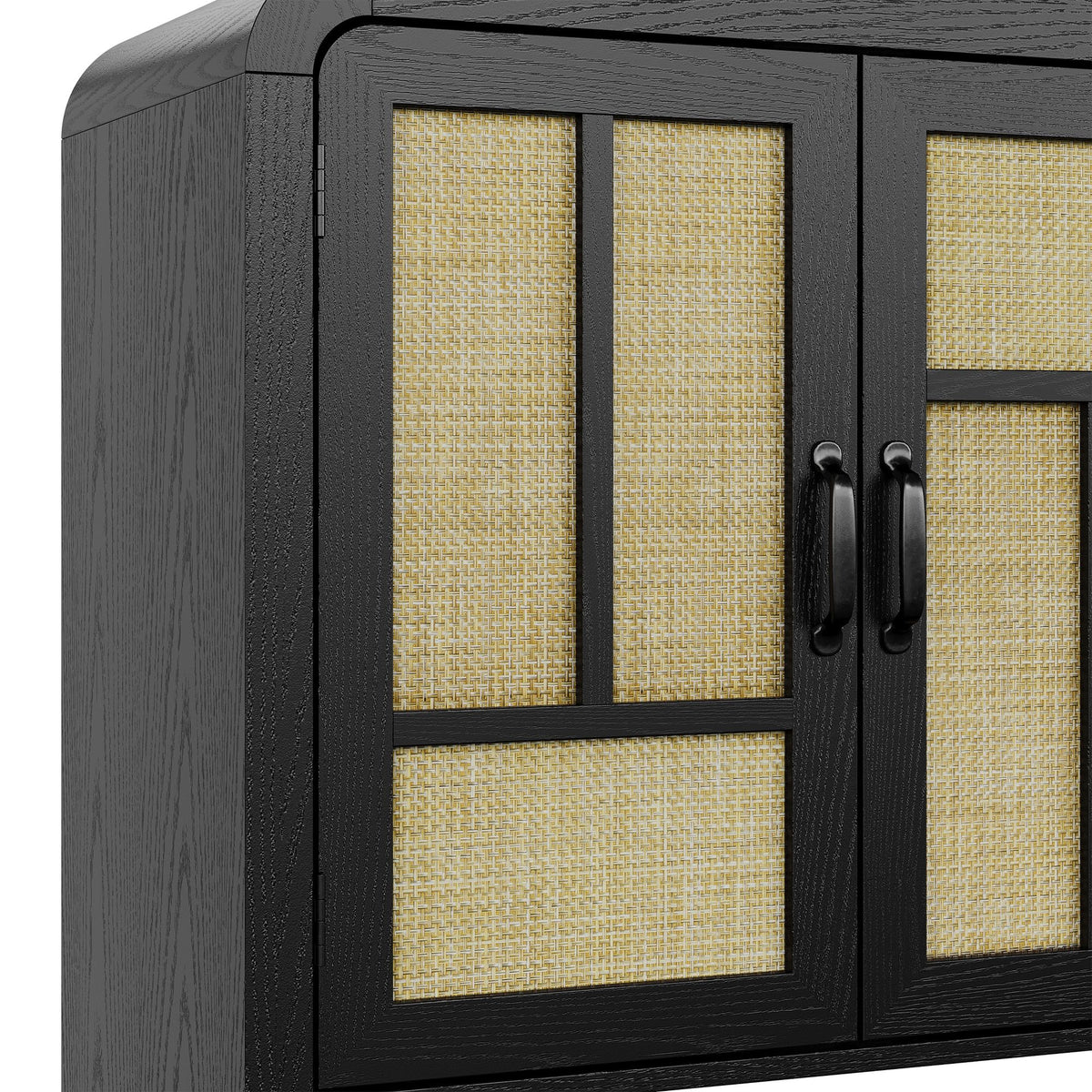 Black Bohemian Sideboard with Woven Door Fronts