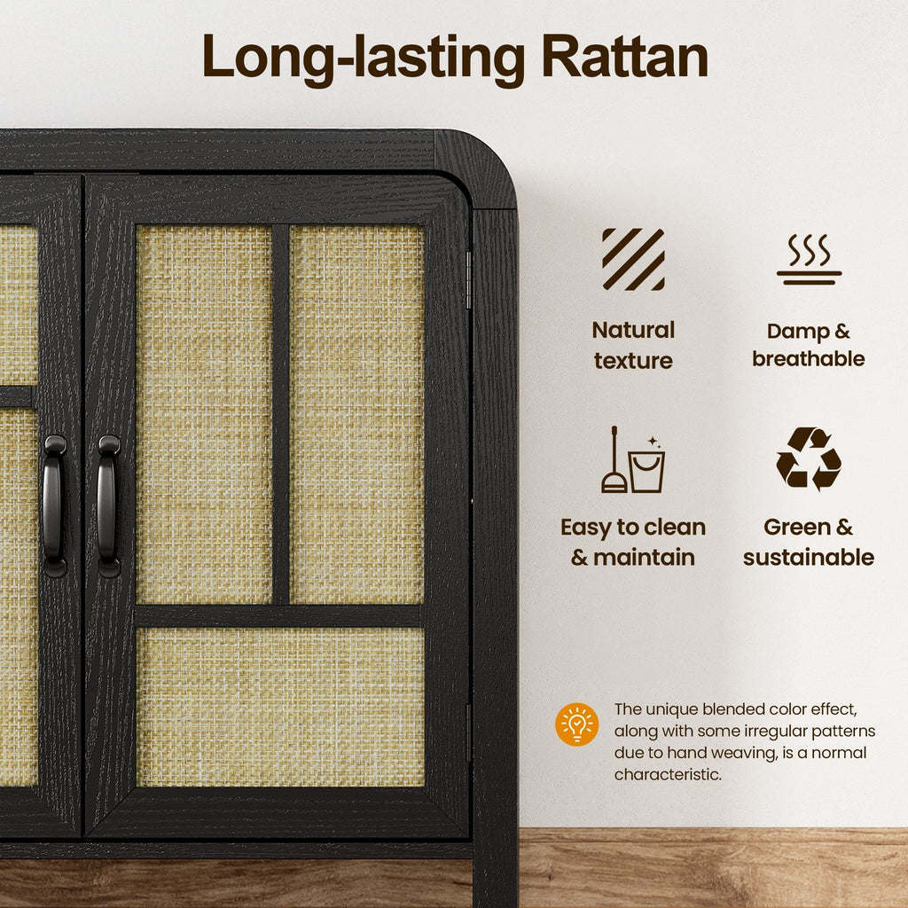 Black Bohemian Sideboard with Woven Door Fronts