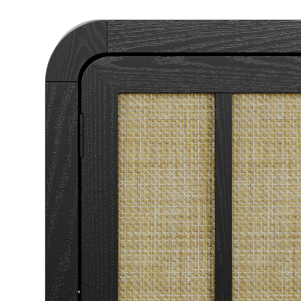 Black Bohemian Sideboard with Woven Door Fronts