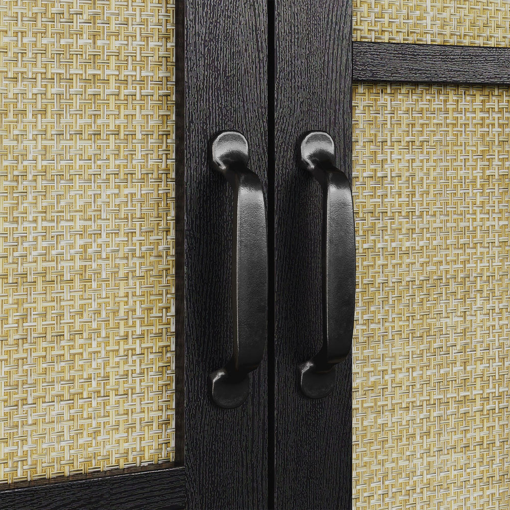 Black Bohemian Sideboard with Woven Door Fronts