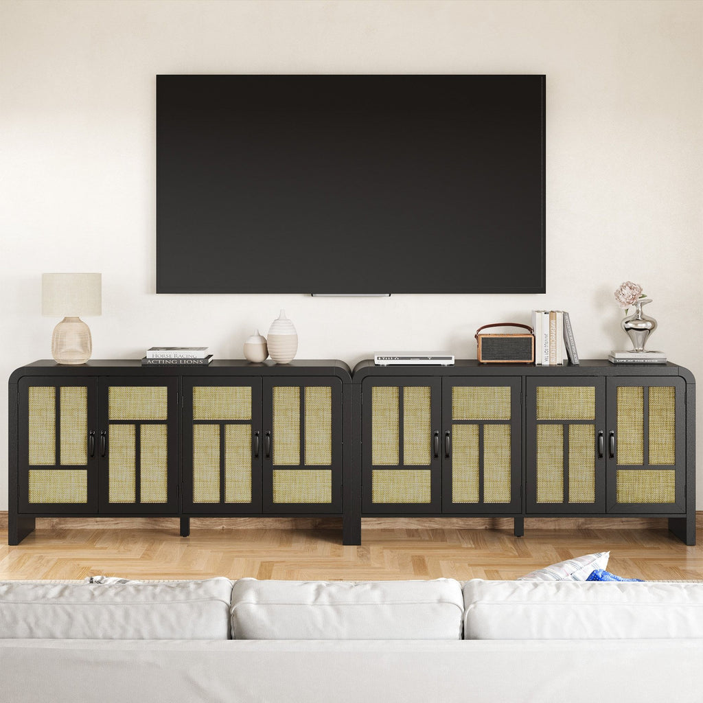 Black Bohemian Sideboard with Woven Door Fronts