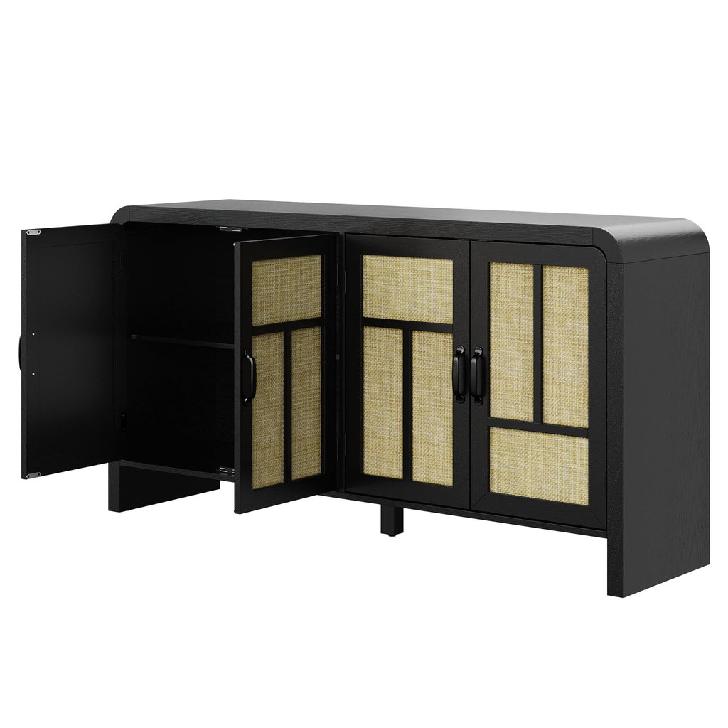 Black Bohemian Sideboard with Woven Door Fronts