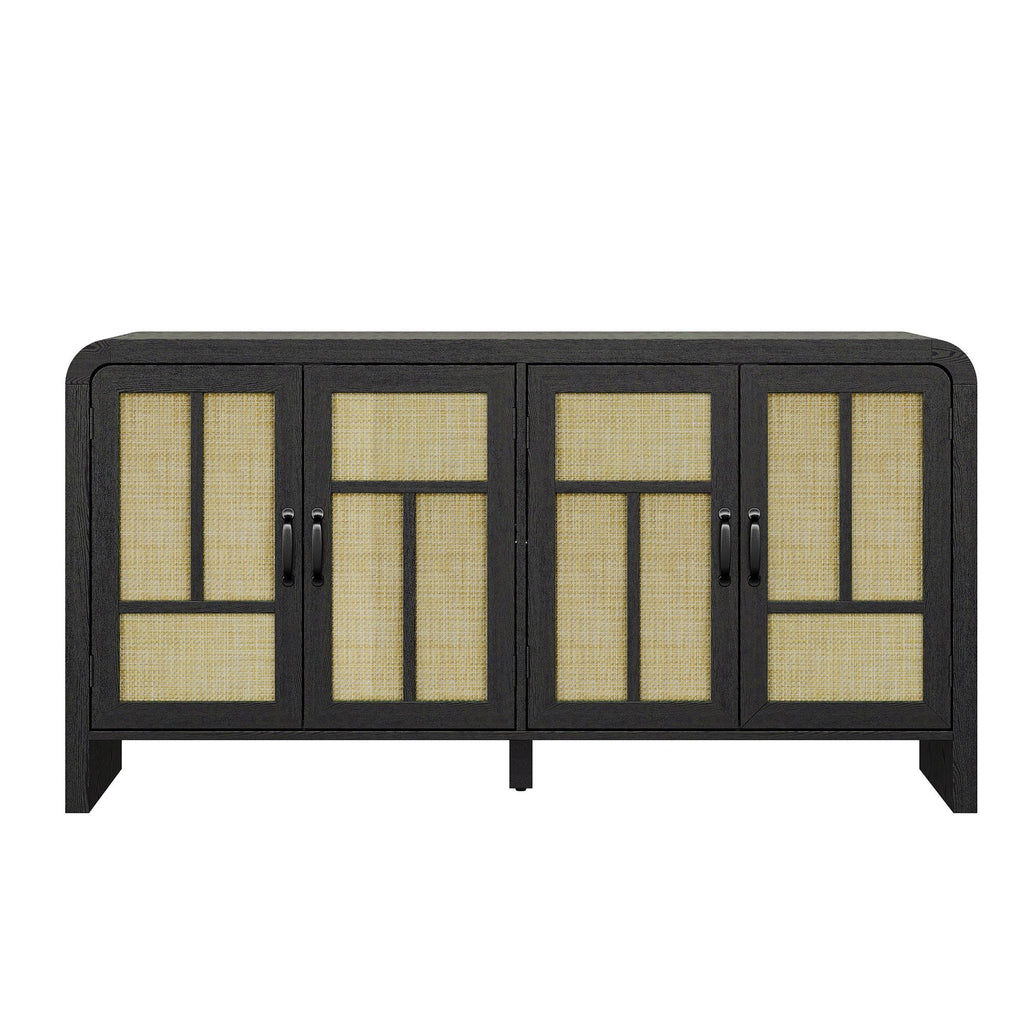 Black Bohemian Sideboard with Woven Door Fronts