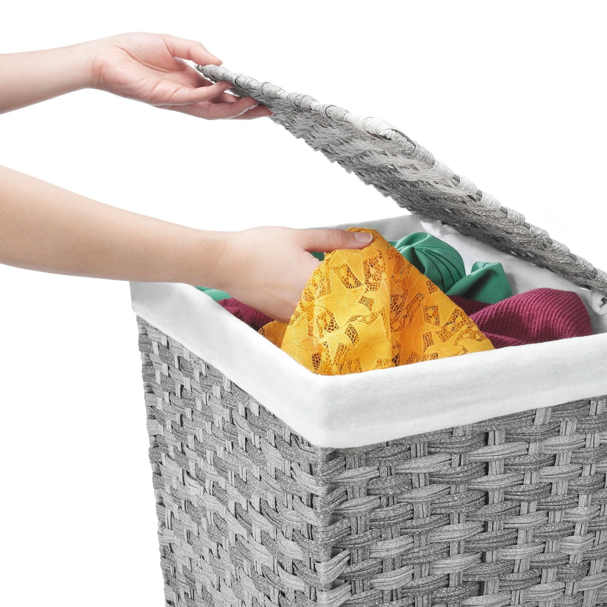 Rattique Woven Plastic Laundry Basket with Removable Liner