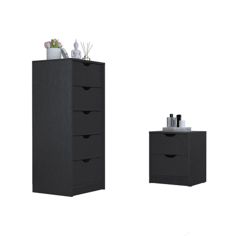 Raymer 2-Piece Black Bedroom Set: Nightstand & Tall Dresser