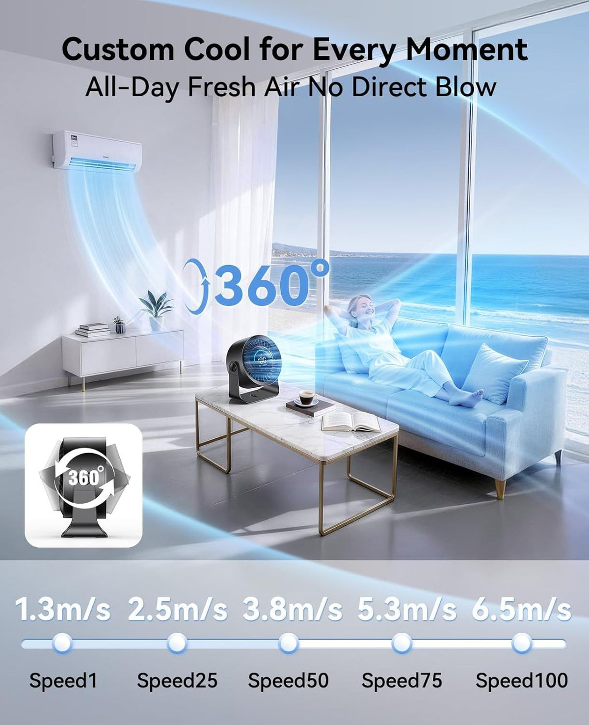 Rechargeable Desk and Wall Fan with Adjustable Airflow
