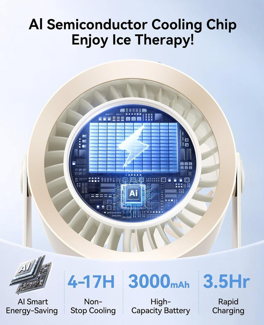 Rechargeable Desk and Wall Fan with Adjustable Airflow