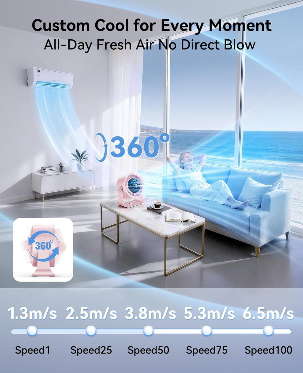 Rechargeable Desk and Wall Fan with Adjustable Airflow
