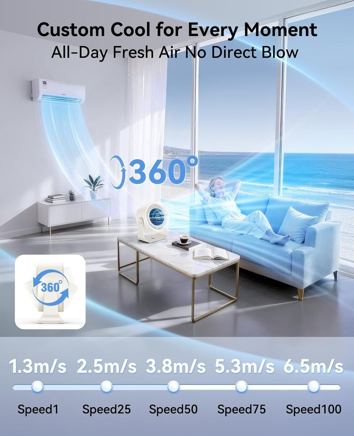 Rechargeable Desk and Wall Fan with Adjustable Airflow