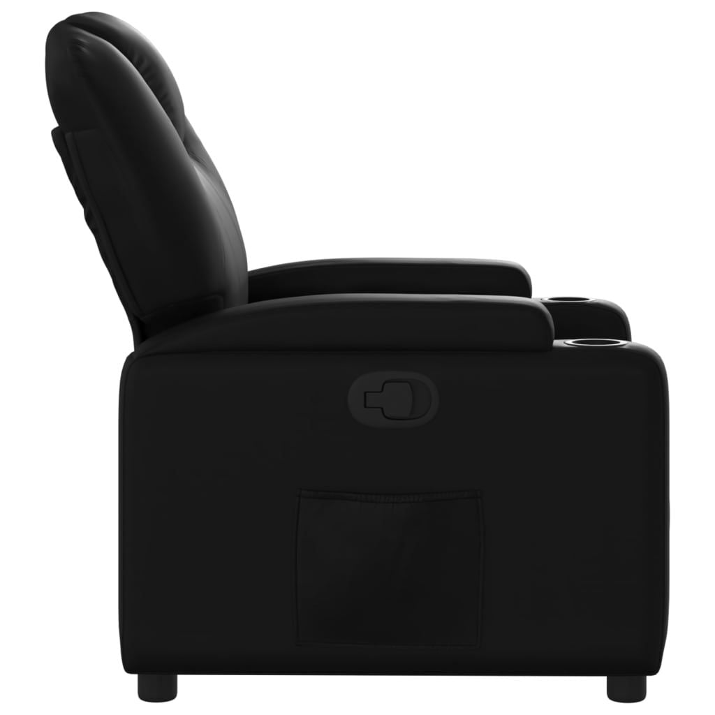 Recliner Chair in Black Faux Leather with Manual Recline and Cup Holders