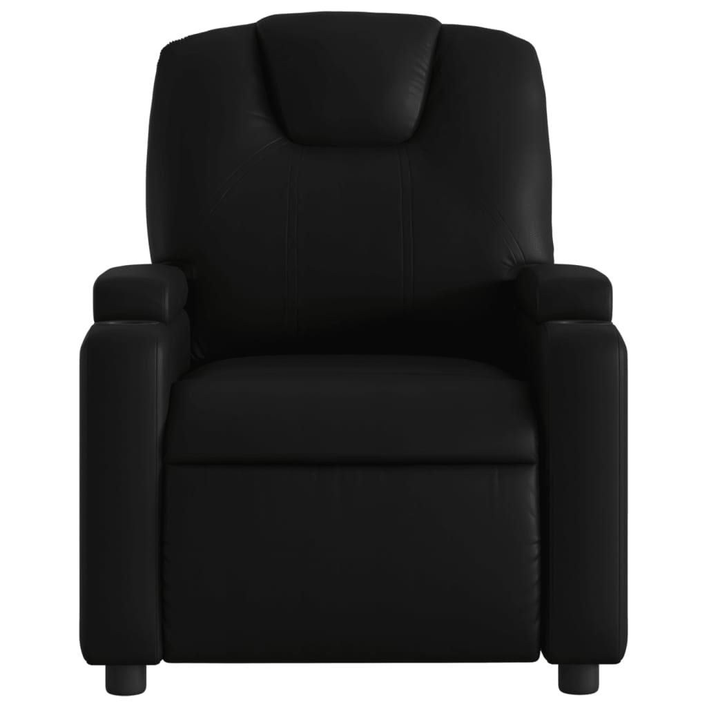 Recliner Chair in Black Faux Leather with Manual Recline and Cup Holders