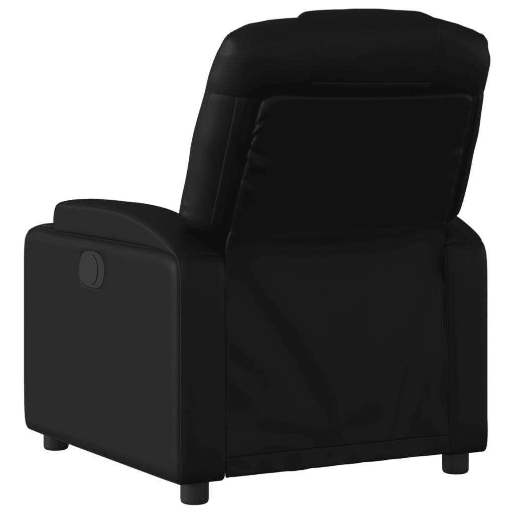 Recliner Chair in Black Faux Leather with Manual Recline and Cup Holders