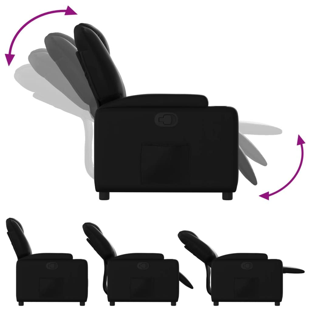 Recliner Chair in Black Faux Leather with Manual Recline and Cup Holders