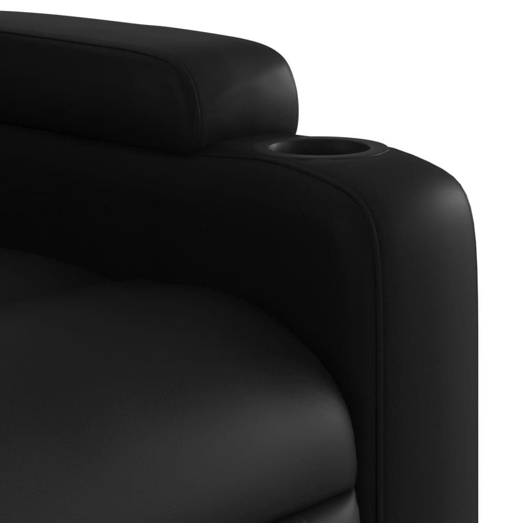 Recliner Chair in Black Faux Leather with Manual Recline and Cup Holders