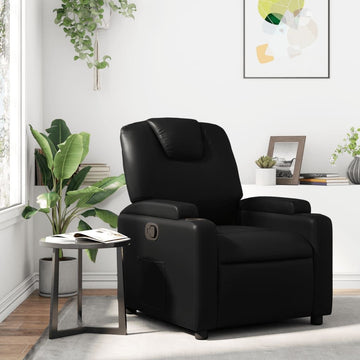 Recliner Chair in Black Faux Leather with Manual Recline and Cup Holders