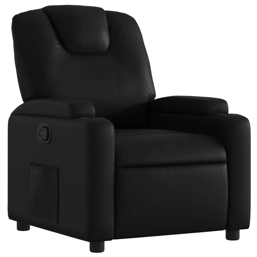 Recliner Chair in Black Faux Leather with Manual Recline and Cup Holders
