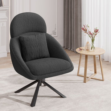 360-Degree Swivel PU Leather Accent Chair with Tufted Back