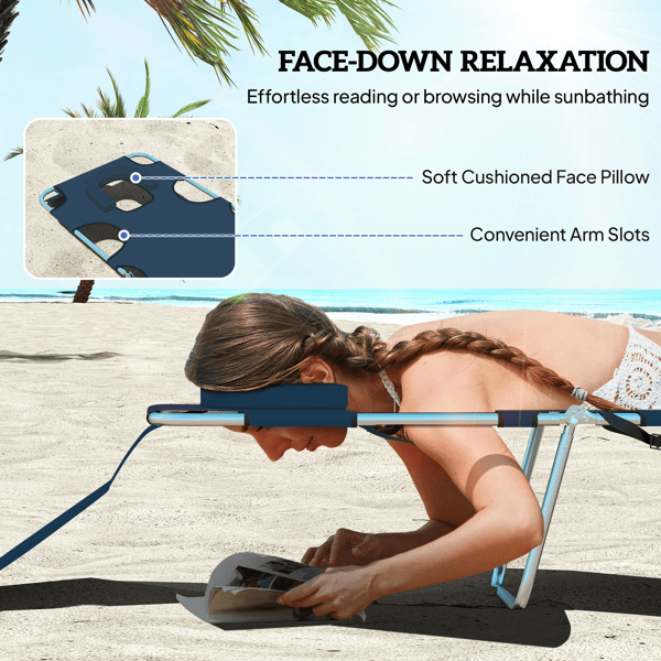 Adjustable Outdoor Lounger with Face Cavity and Side Pocket