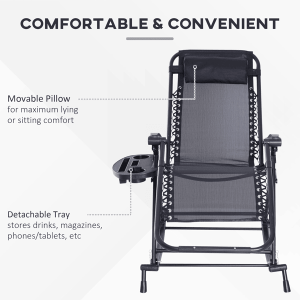 Zero-Gravity Recliner with Bungee Support, Cup Tray & Foldable Design