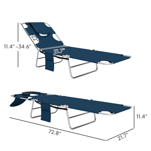 Adjustable Outdoor Lounger with Face Cavity and Side Pocket