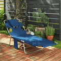 Adjustable Outdoor Lounger with Face Cavity and Side Pocket