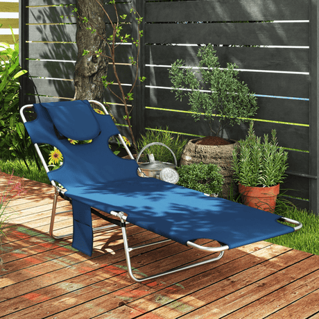 Adjustable Outdoor Lounger with Face Cavity and Side Pocket