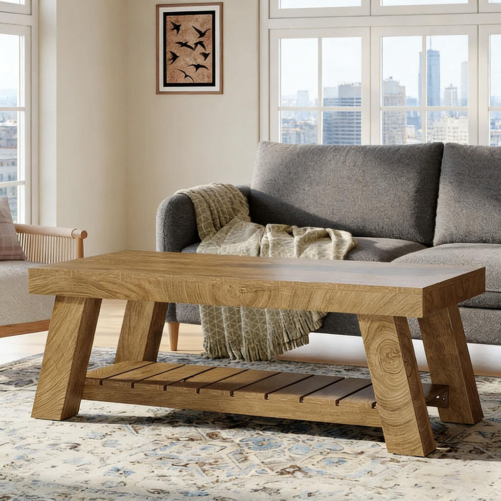 Farmhouse Coffee Table with 2-Tier Storage