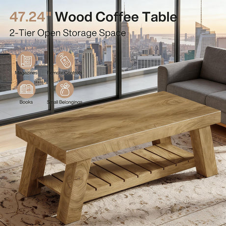 Farmhouse Coffee Table with 2-Tier Storage