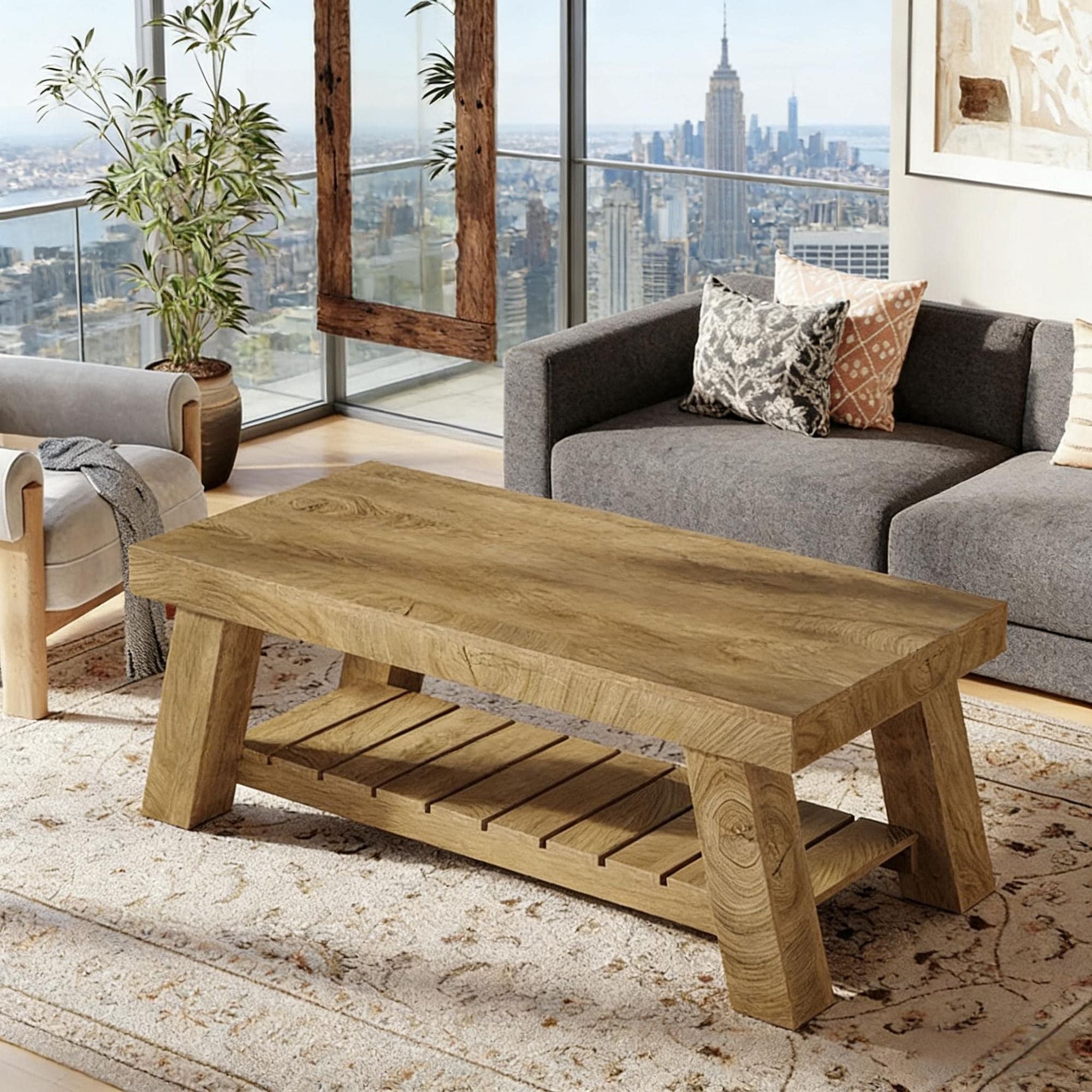 Farmhouse Coffee Table with 2-Tier Storage