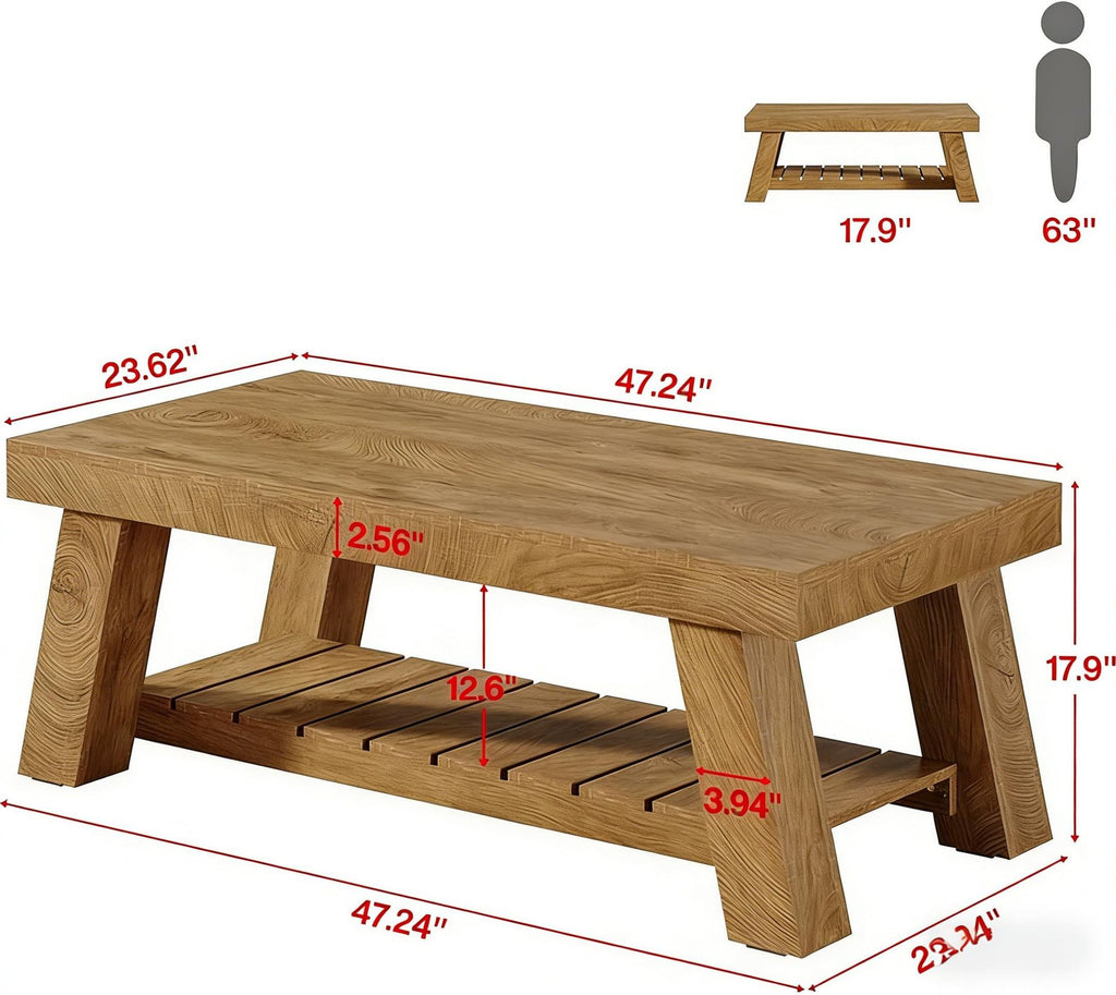 Farmhouse Coffee Table with 2-Tier Storage