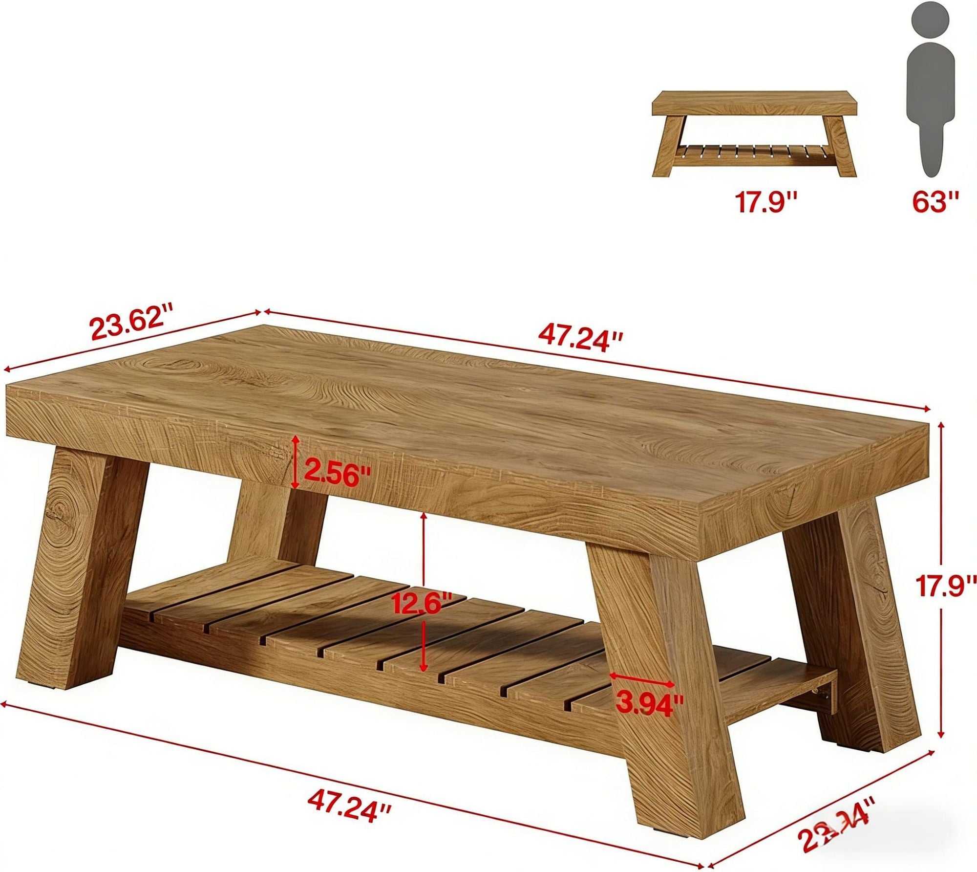 Farmhouse Coffee Table with 2-Tier Storage