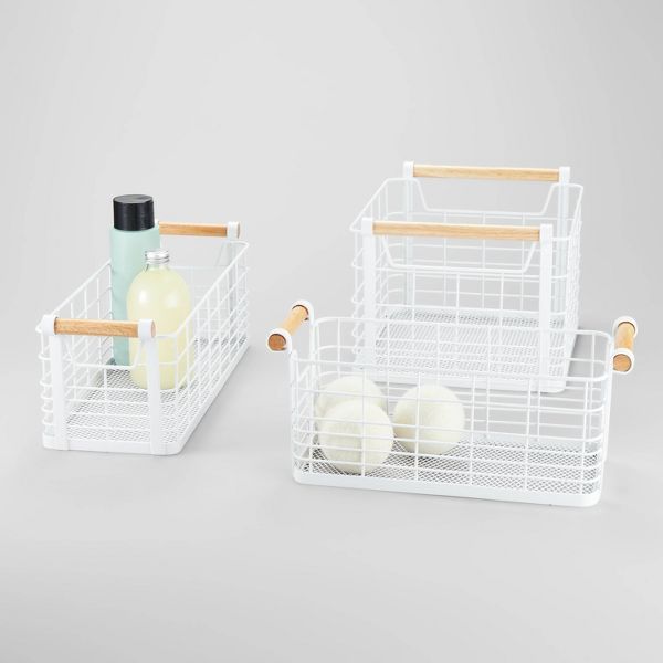 Rectangular Basket with Side Cutouts and Natural-Tone Handles