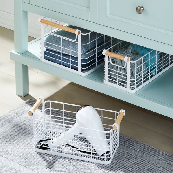 Rectangular Basket with Side Cutouts and Natural-Tone Handles
