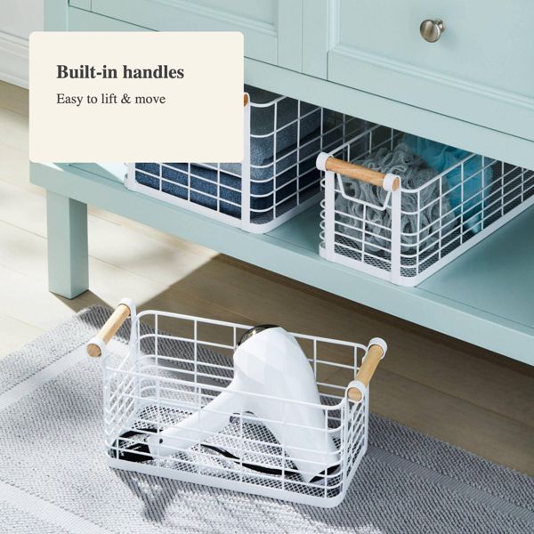 Rectangular Basket with Side Cutouts and Natural-Tone Handles