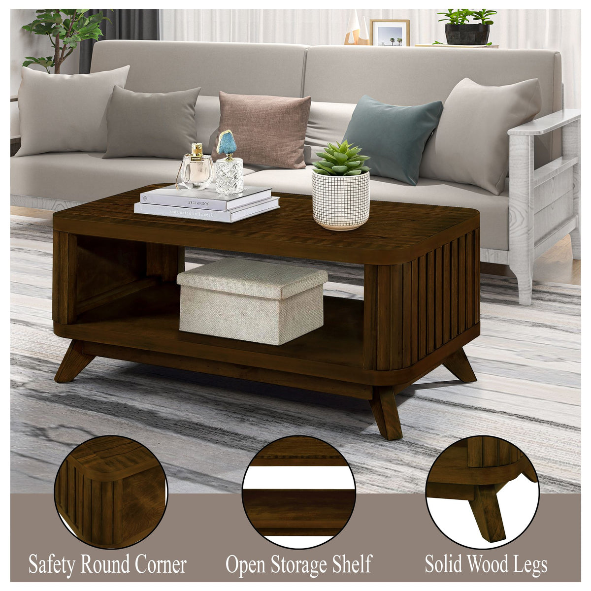 Walnut Coffee Table with Open Lower Shelf