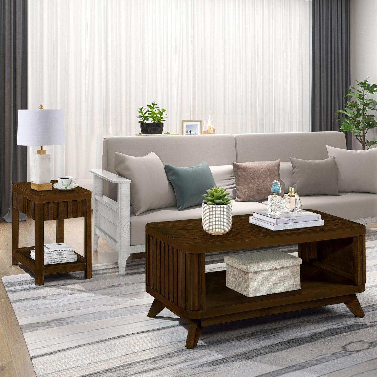 Walnut Coffee Table with Open Lower Shelf