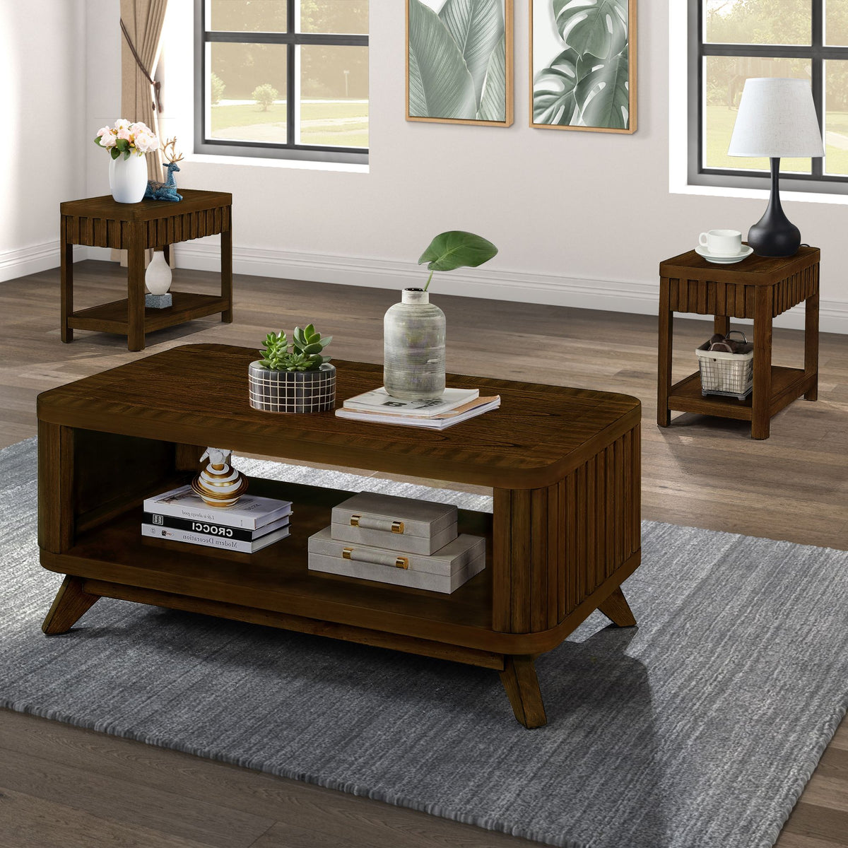 Walnut Coffee Table with Open Lower Shelf