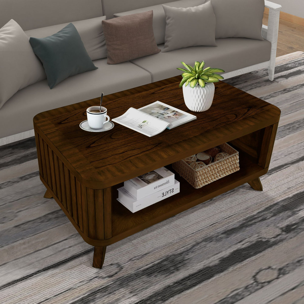 Walnut Coffee Table with Open Lower Shelf