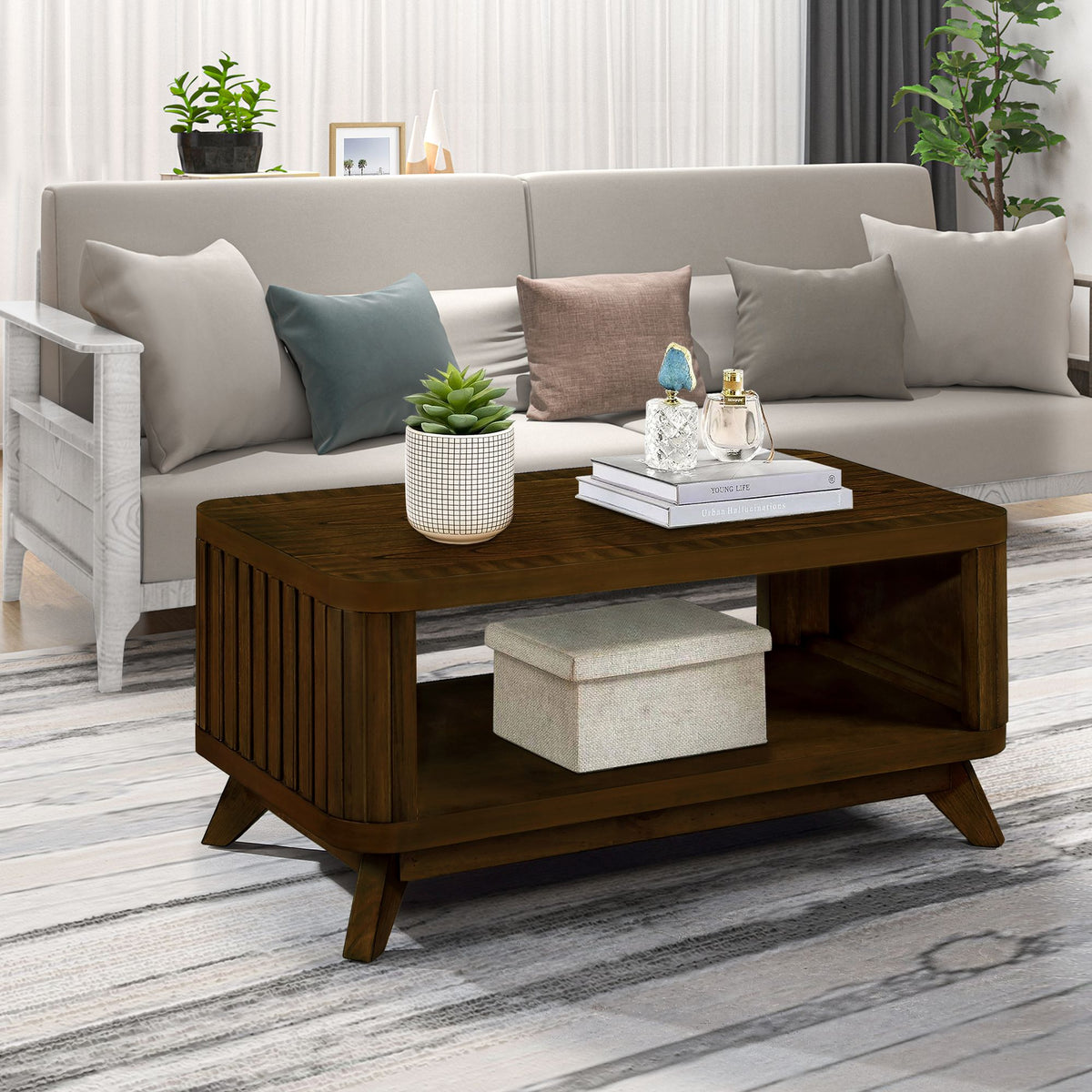 Walnut Coffee Table with Open Lower Shelf