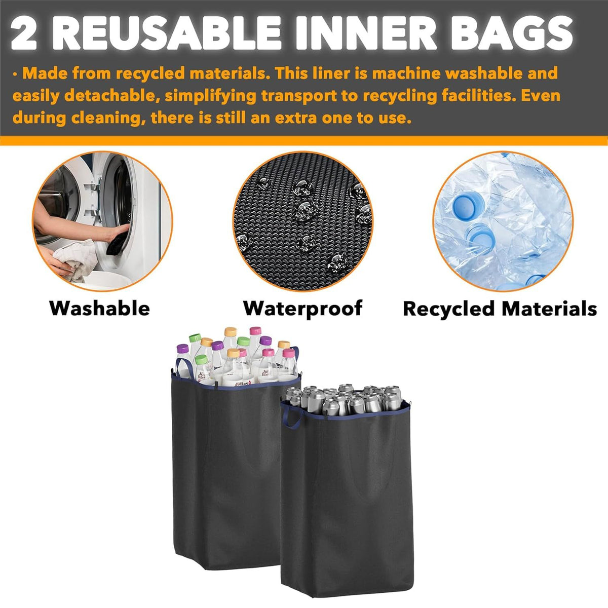 Hands-Free Kitchen Recycling Bin with Two Inner Bags