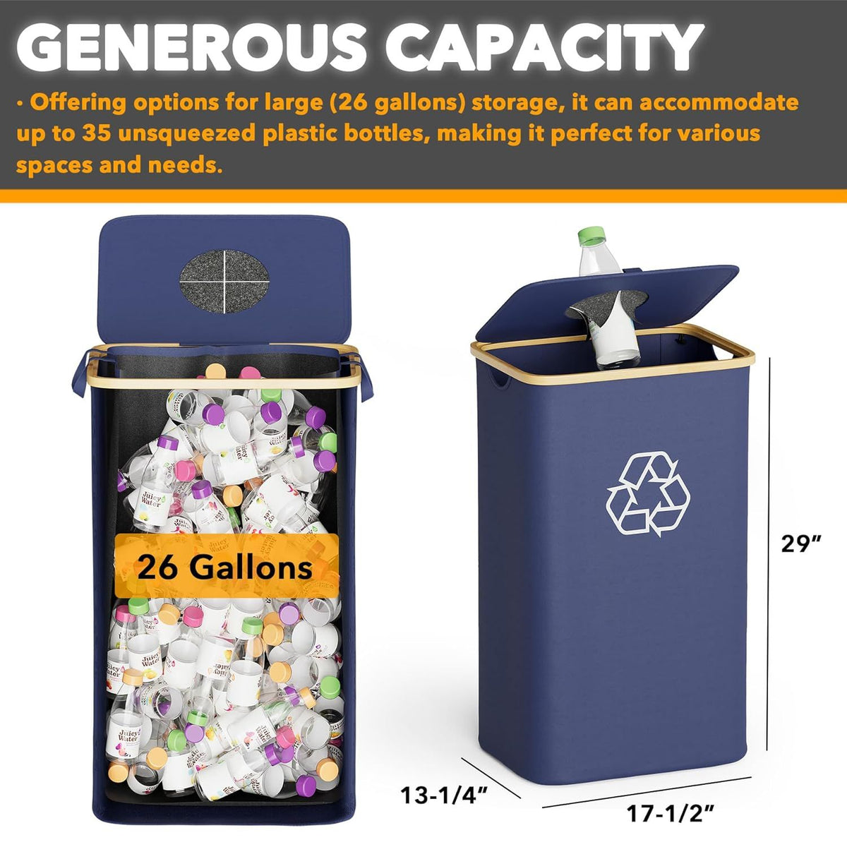 Hands-Free Kitchen Recycling Bin with Two Inner Bags