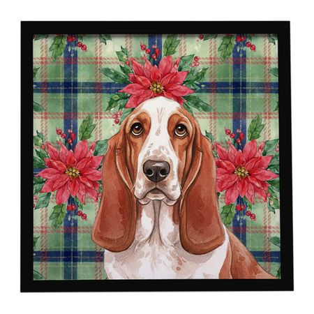 Basset Hound Christmas Poinsettia Framed Wall Art