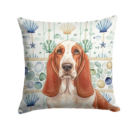 Red and White Basset Hound Coastal Accent Pillow