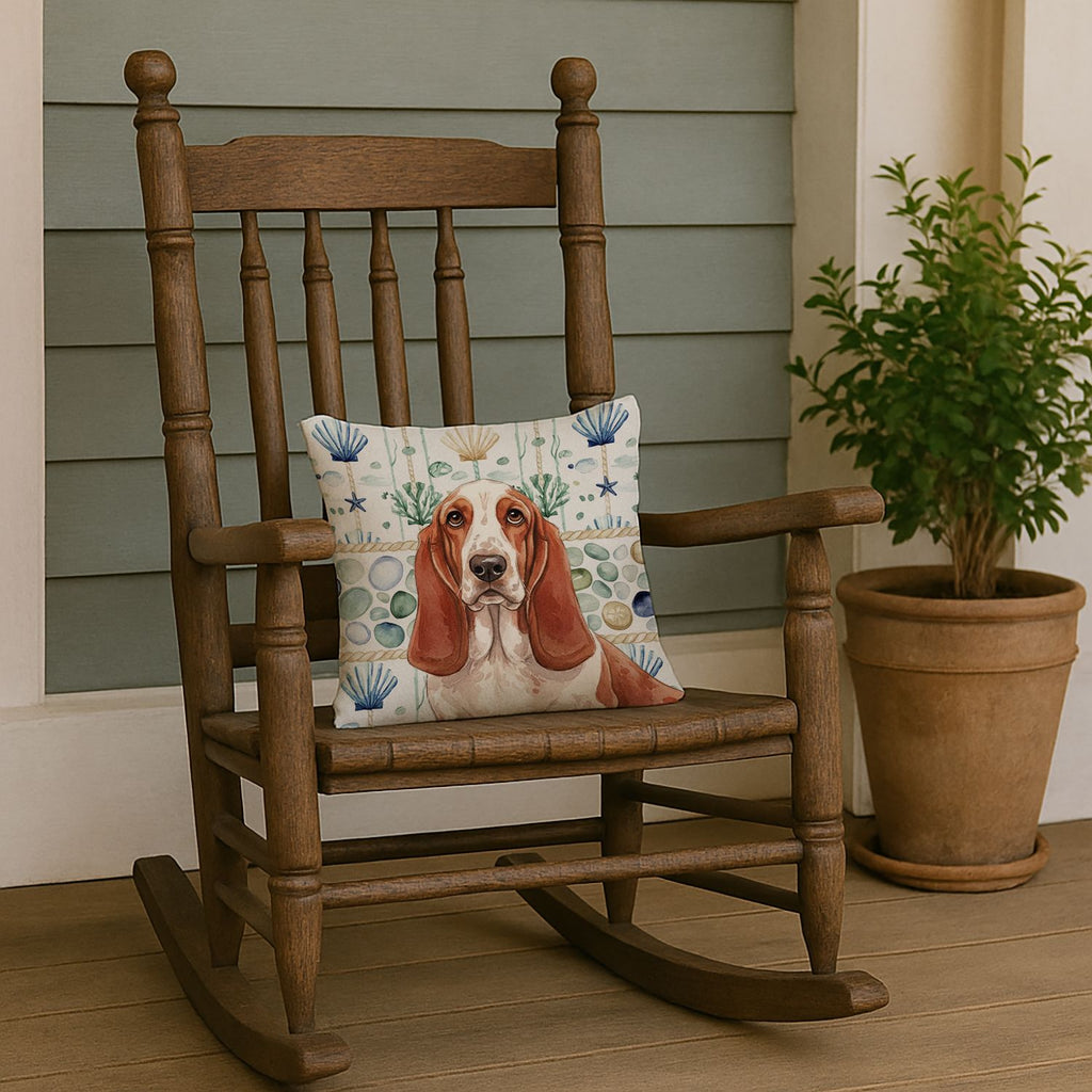 Red and White Basset Hound Coastal Accent Pillow