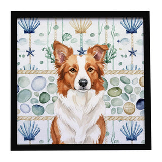 Border Collie Coastal Sea Glass Framed Wall Art