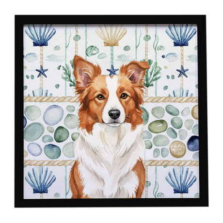 Border Collie Coastal Sea Glass Framed Wall Art