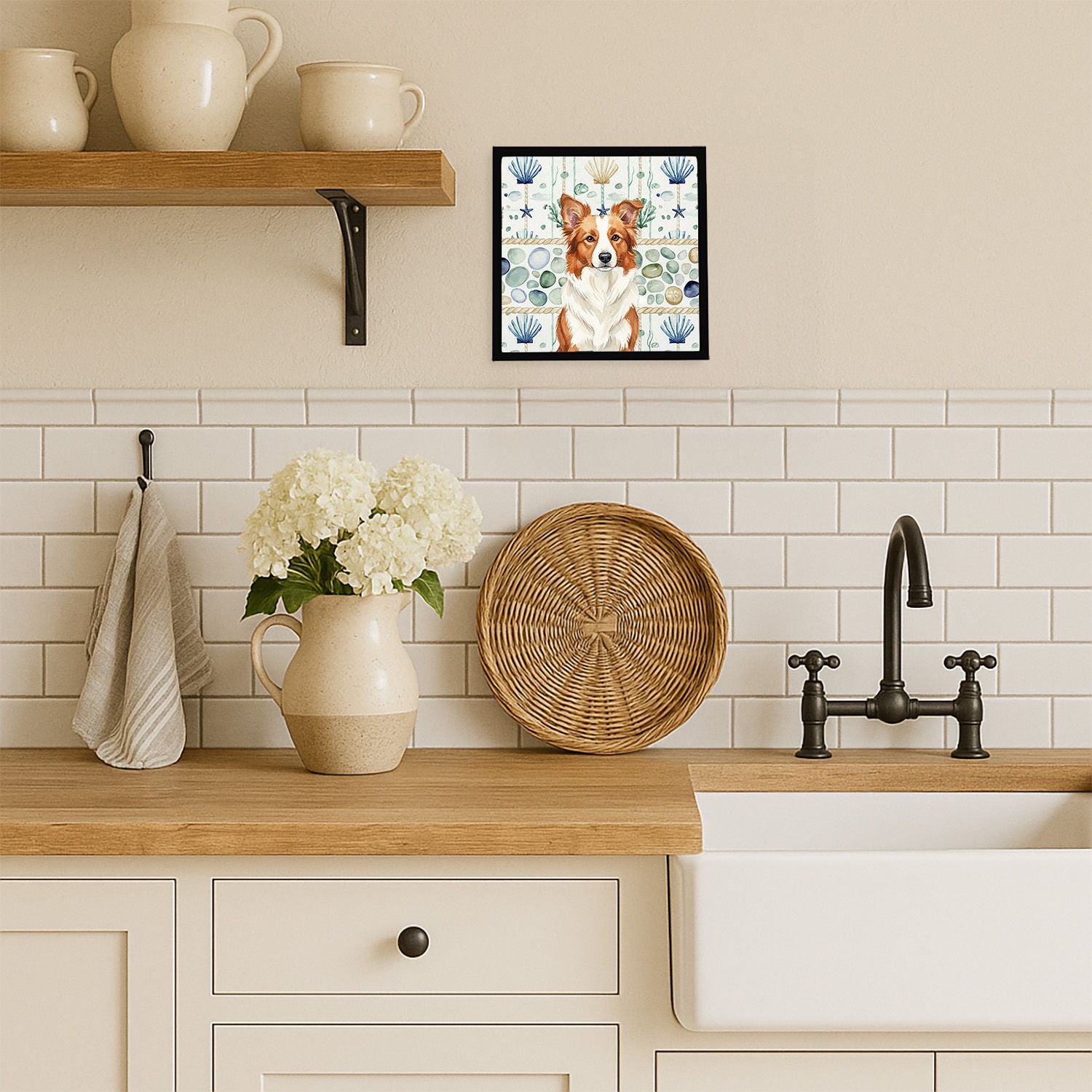 Border Collie Coastal Sea Glass Framed Wall Art