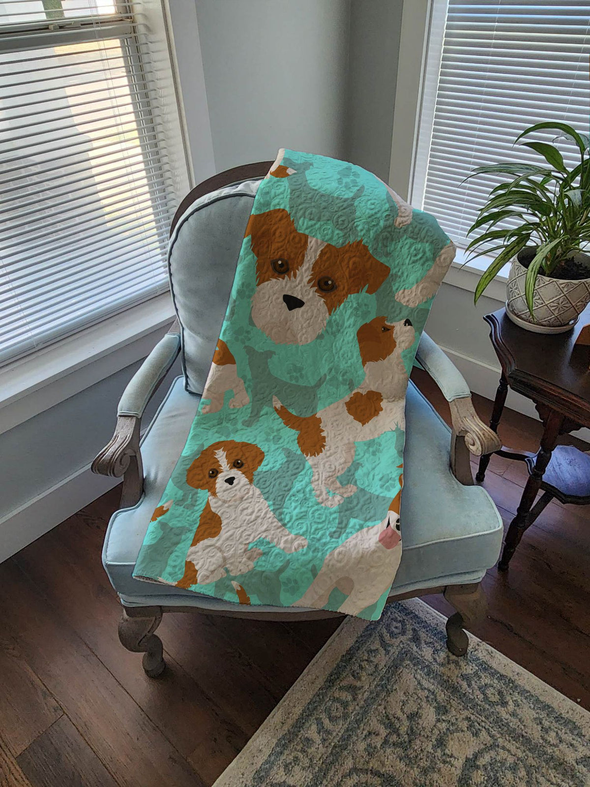 Red and White Jack Russell Terrier Quilted Throw